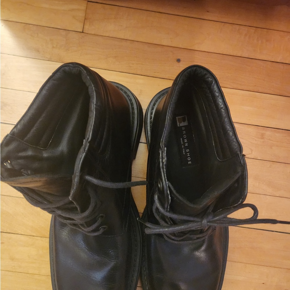Men's Brown Brand Black Leather Boots Made in Italy - Picture 6 of 9